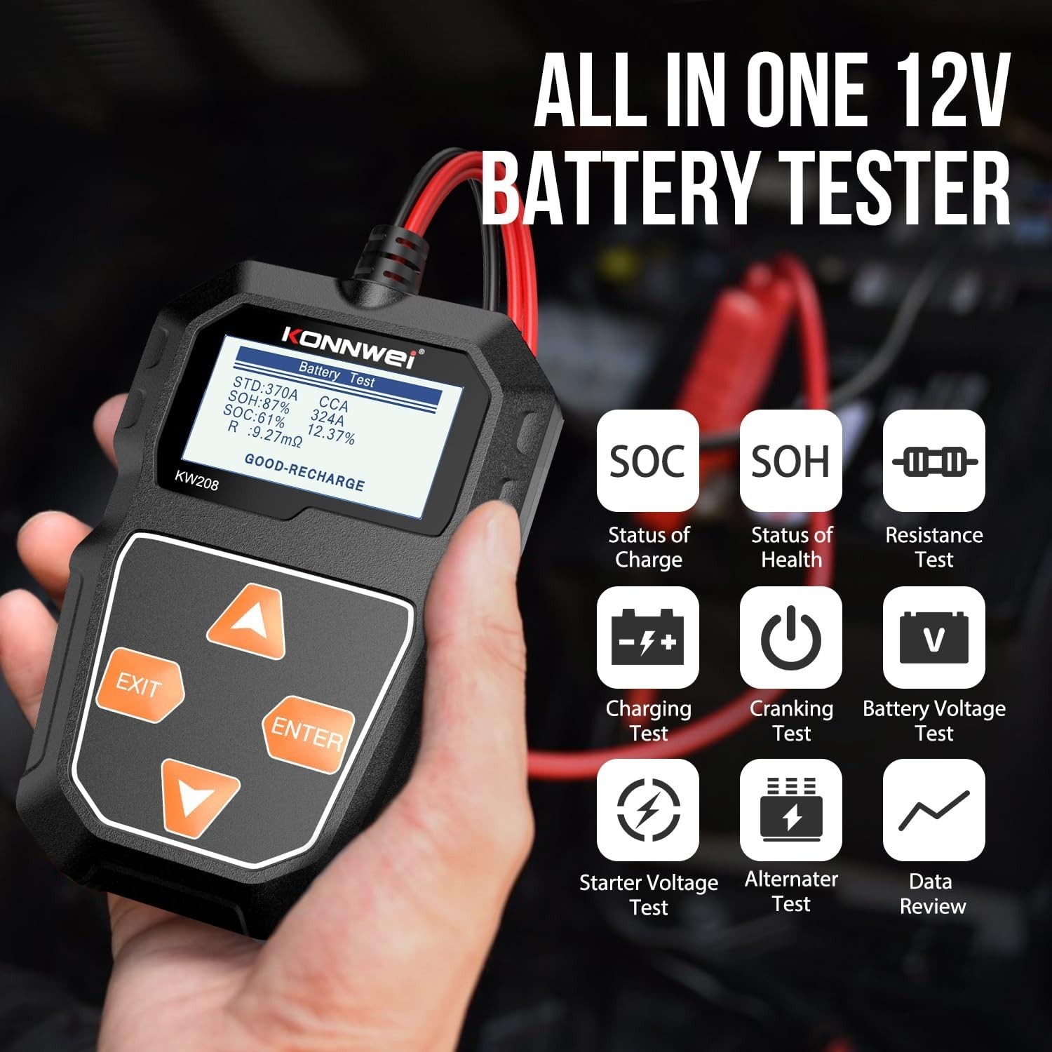 Durable 12V Cranking and Charging Tester with Multi-Language Support - Versatile