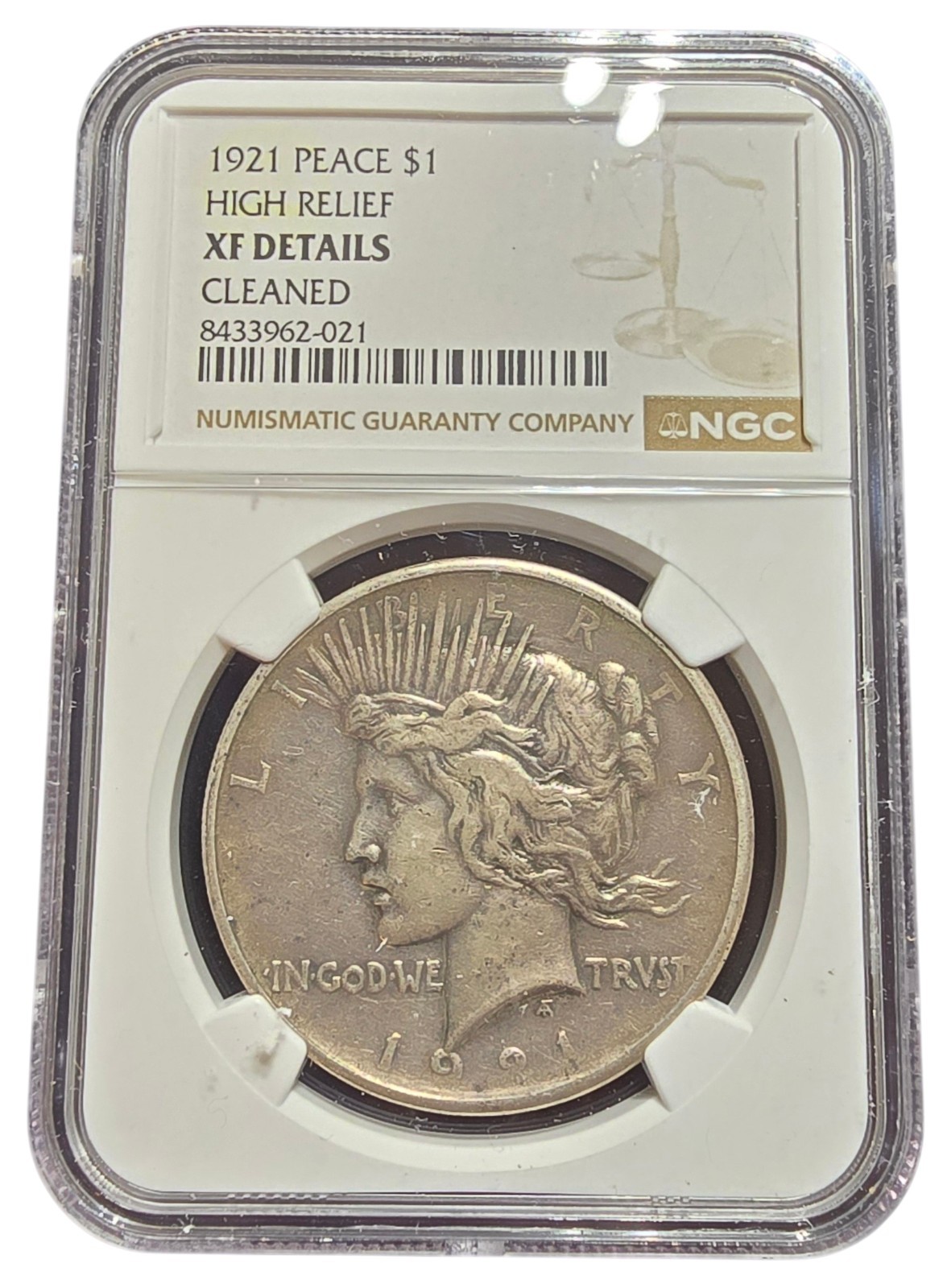 1921 Peace Silver Dollar $1 NGC High Relief XF Details