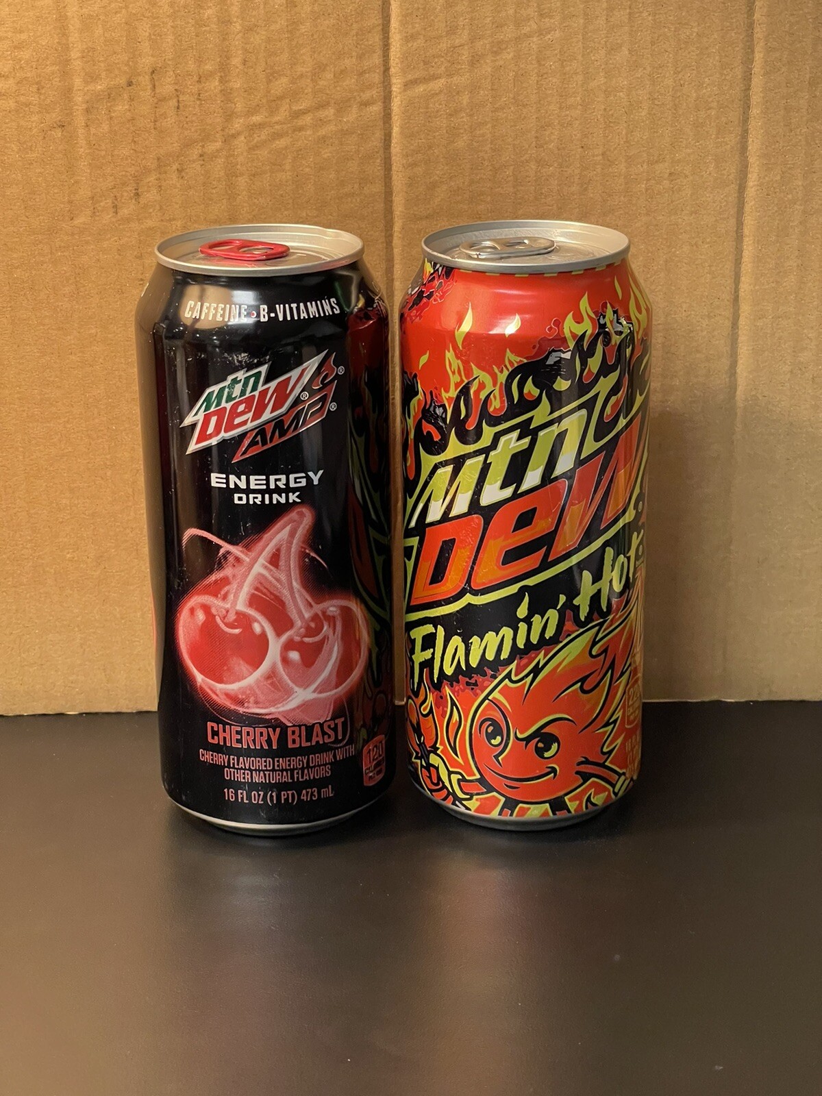 Mountain Dew Flamin Hot & Amp Cherry Blast Full 16oz Cans