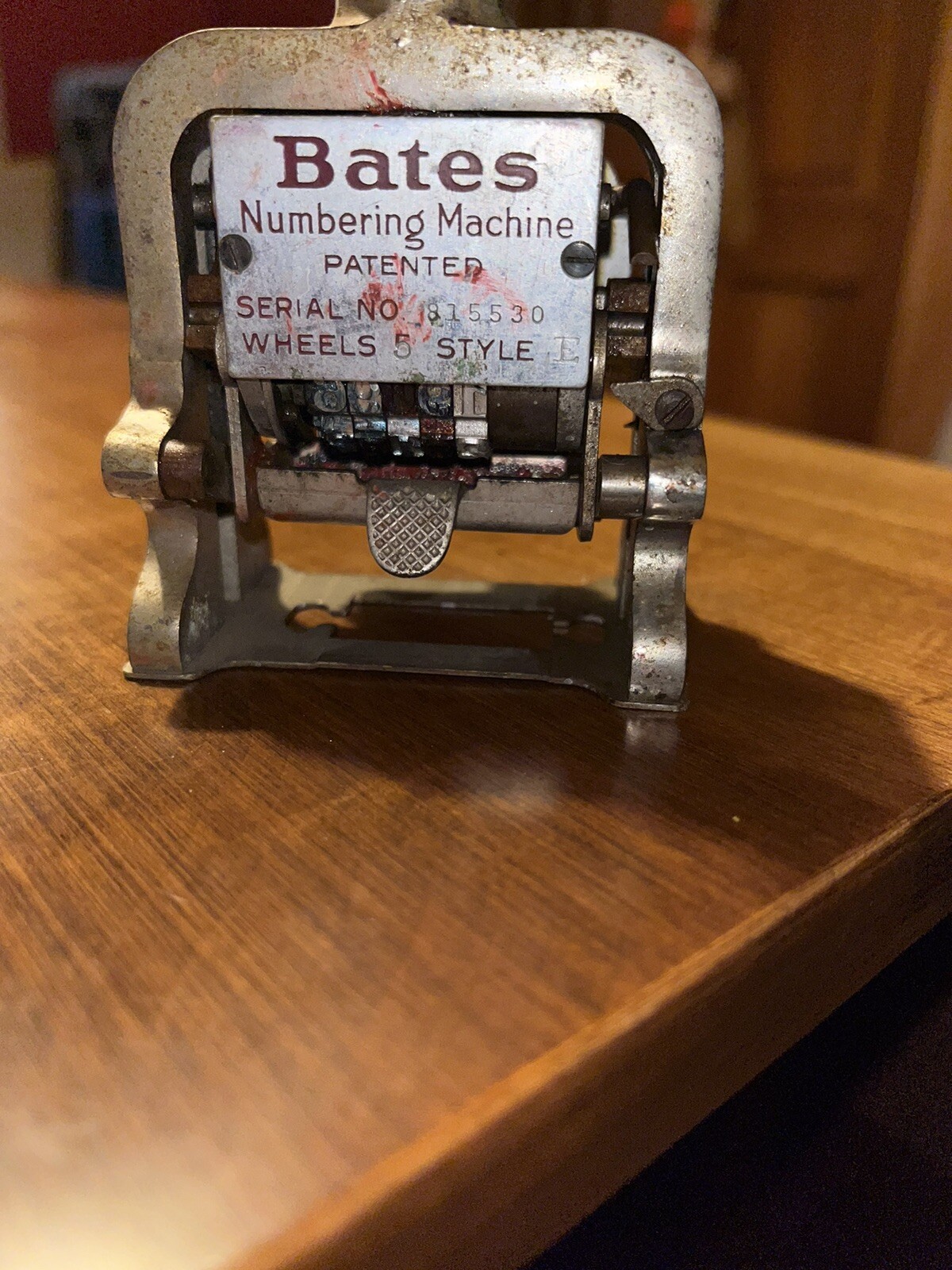 Vintage Bates Eight Numbering Machine 5 Wheels Style E