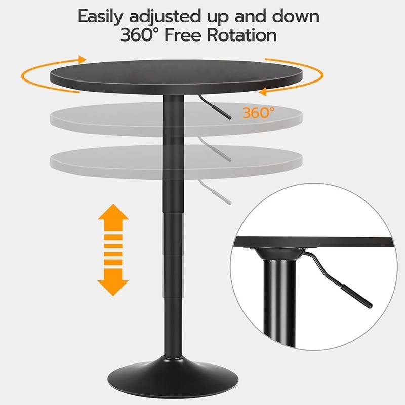 Modern Adjustable Height Round Bar Table Bistro Dining Cafe Iron Base Stable New
