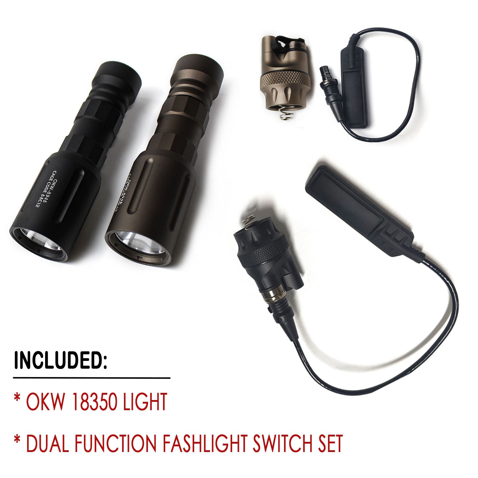 Tactical 18350 LED Flashlight Strong Light Fit Picatinny with Remote Switch