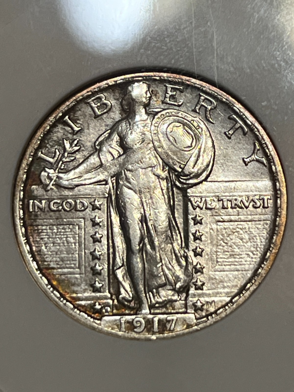 1917 D Standing Liberty Quarter, Var Type 2, T2, AU/Almost UNC Details, Soapbox