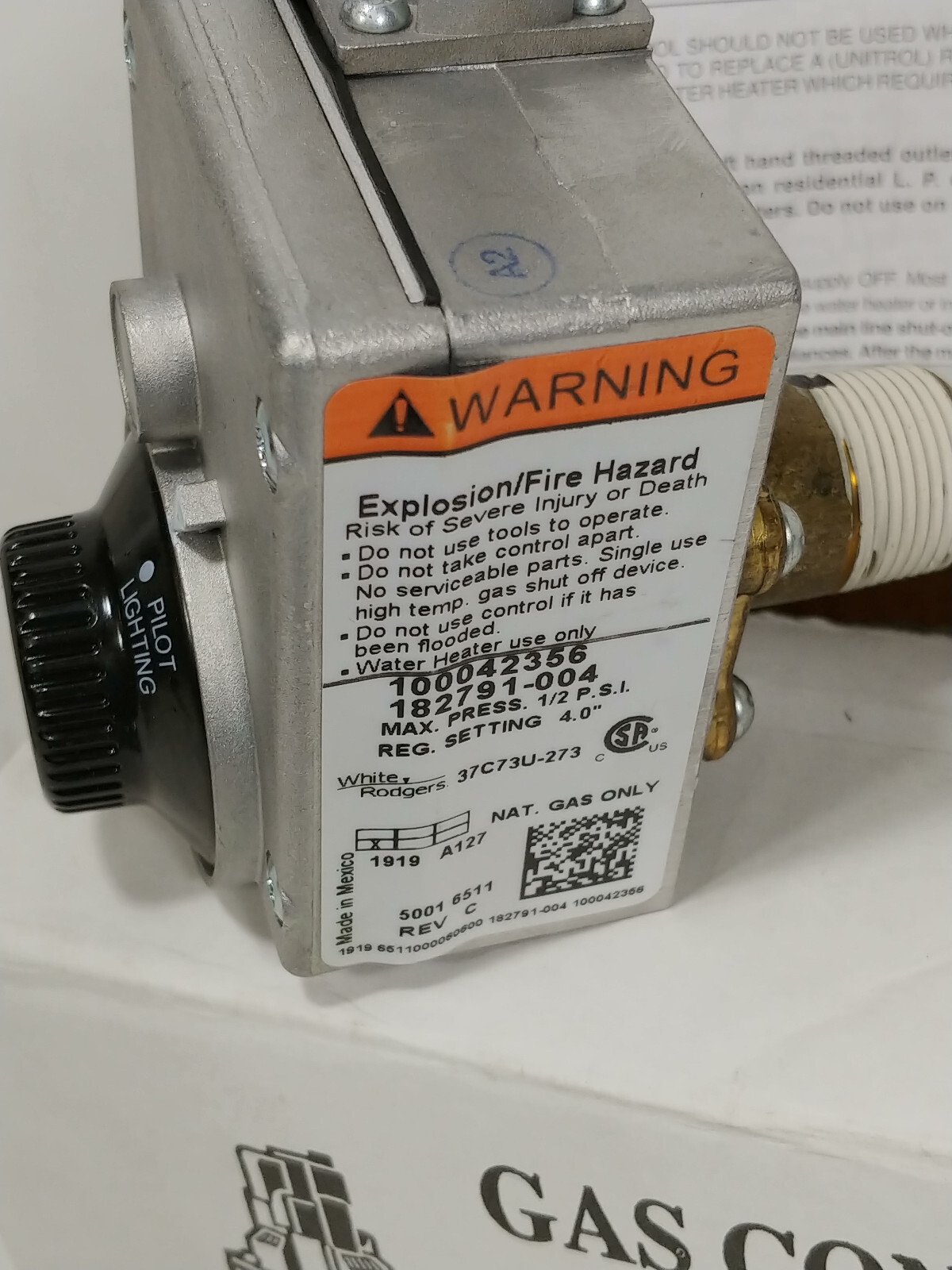 ProSelect PSW12410 Temperature Control Valve for Natural Gas Water Heaters, FS