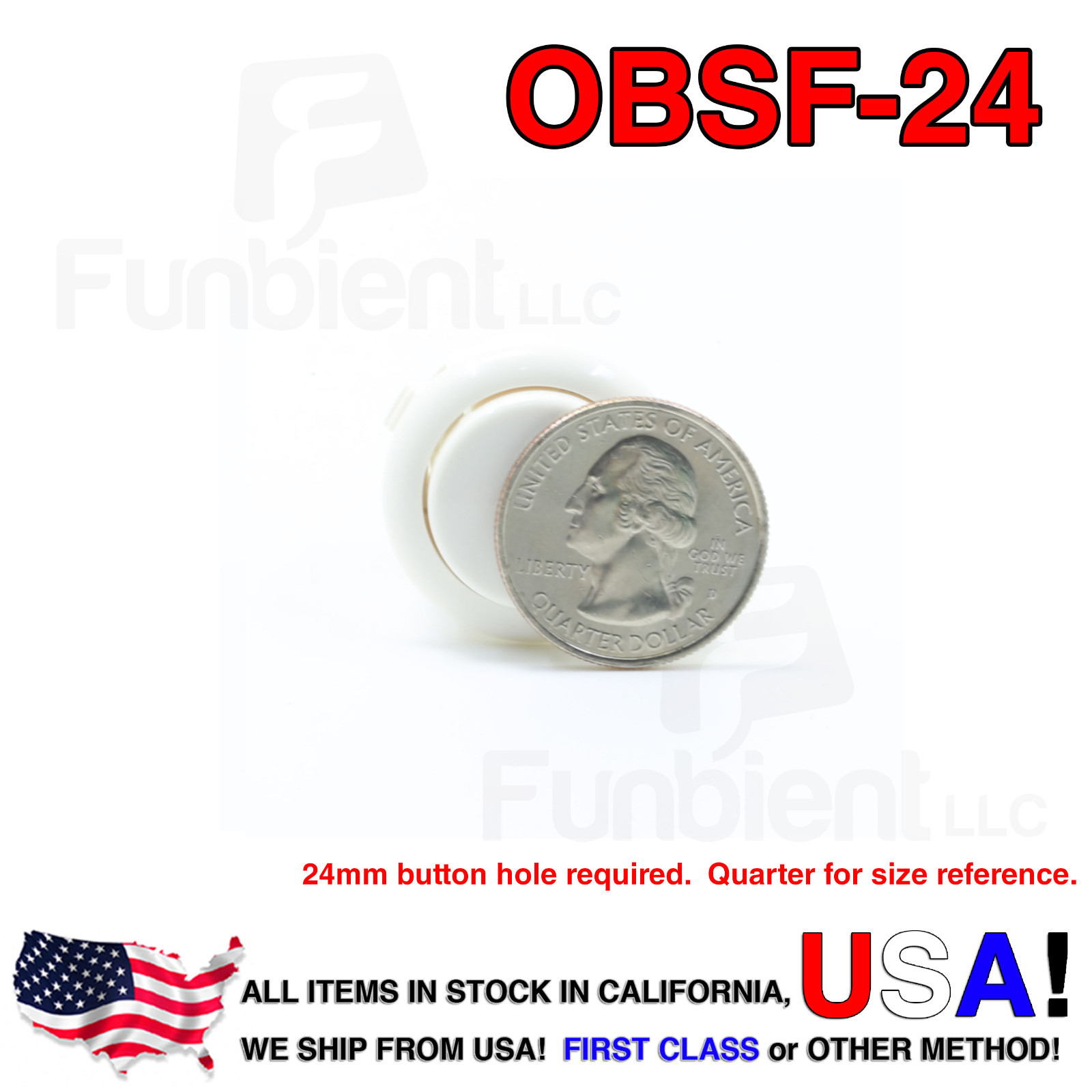 Sanwa OBSF-24 - WHITE Momentary  Push Button JAMMA guitar killswitch 24mm MAME
