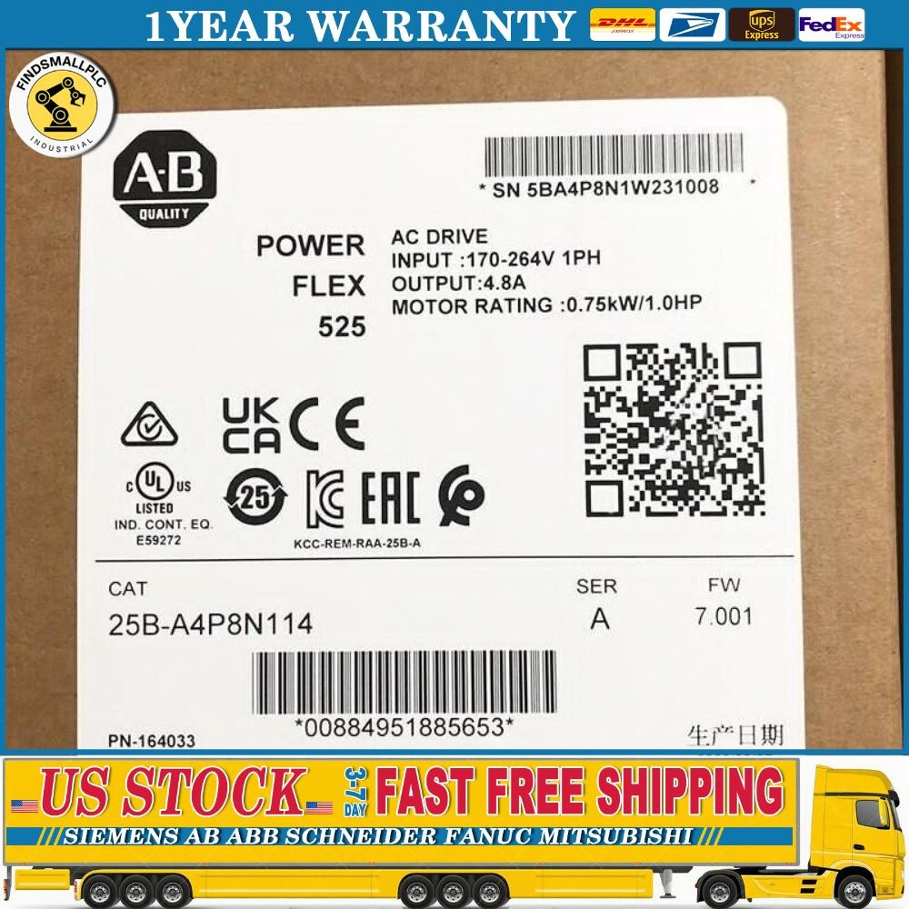 1pc New Allen-Bradley AB 25B-A4P8N114 PowerFlex 525 AC Drive 0.75kW