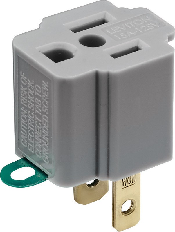 Leviton 00274-000 Gray 15A 3-Wire 2-Pole Nema 5-15R Outlet Adapter (Pack of 30)