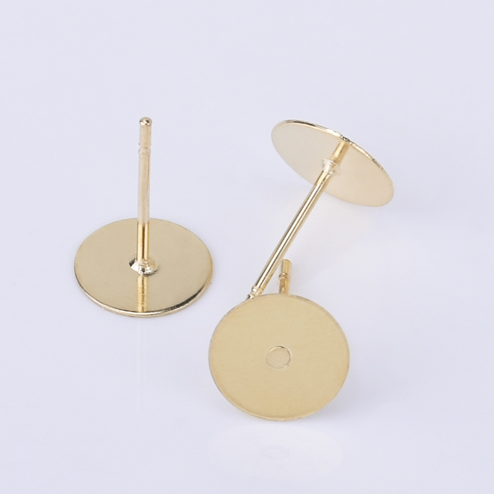Stainless Steel Bezel Earring Studs Flat Pad Earring Posts with Ear Nut 50pcs