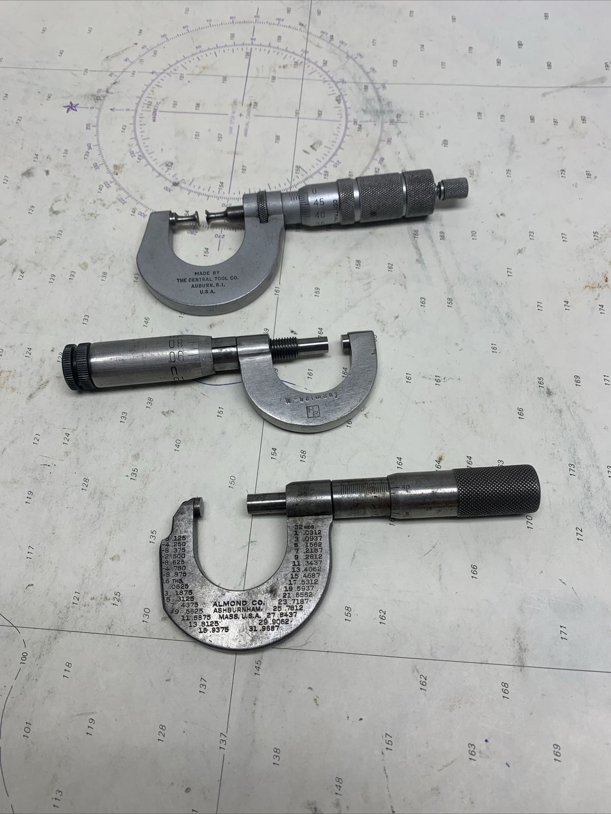 lot of three 0-1” micrometers. central tool, HR, almond co.