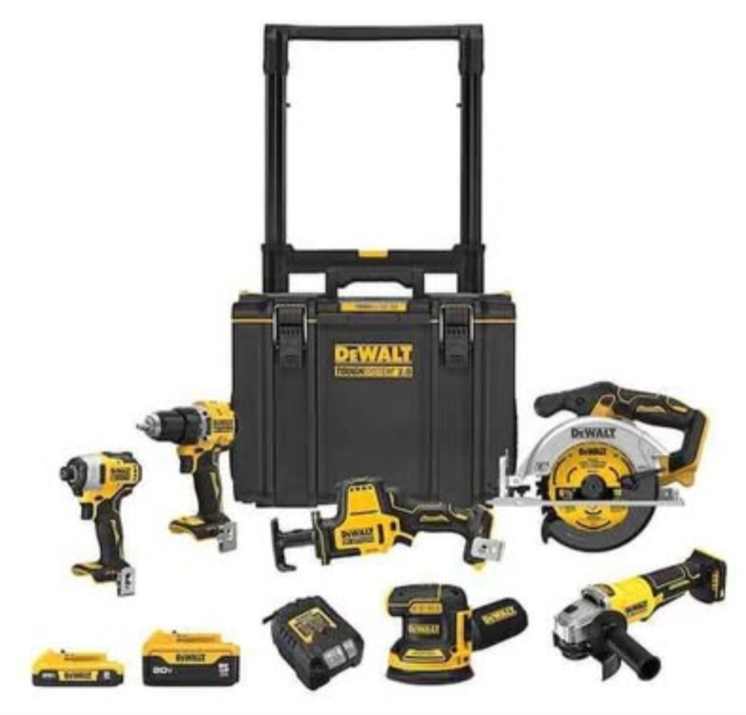DEWALT 20V 8-Tool Combo Kit w/ TOUGHSYSTEM 2.0 Rolling Case and Extras (8)