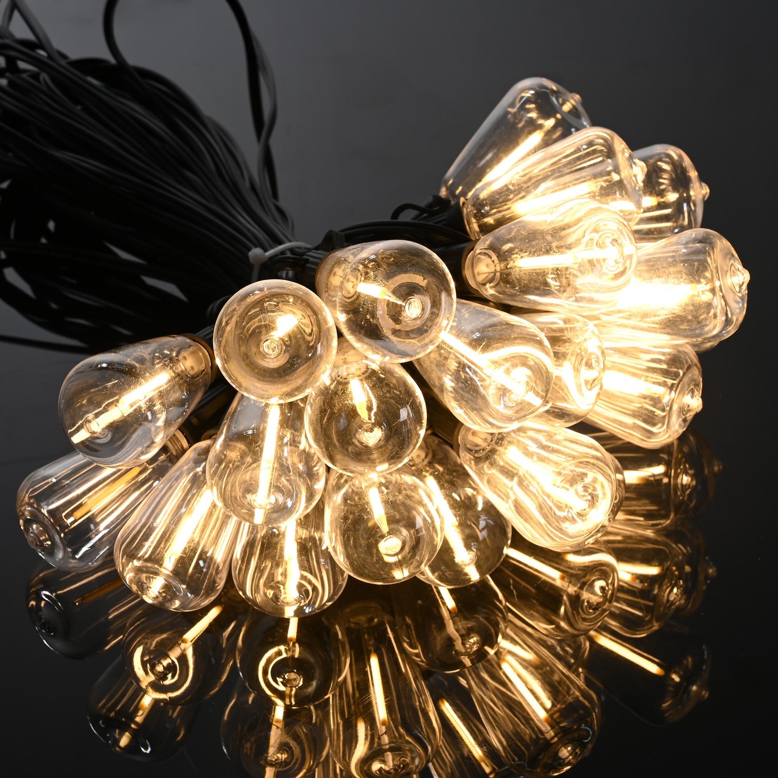 DELight Outdoor String Lights Waterproof Dimmable 100 ST38 Edison Bulbs 200Ft