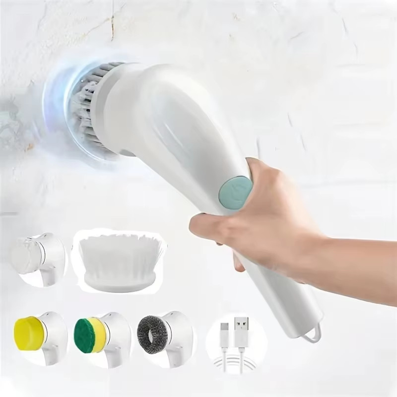 Electric Spin Cleaning Brush with 5 PCS Heads Wireless Handheld Scrubber Suitabl