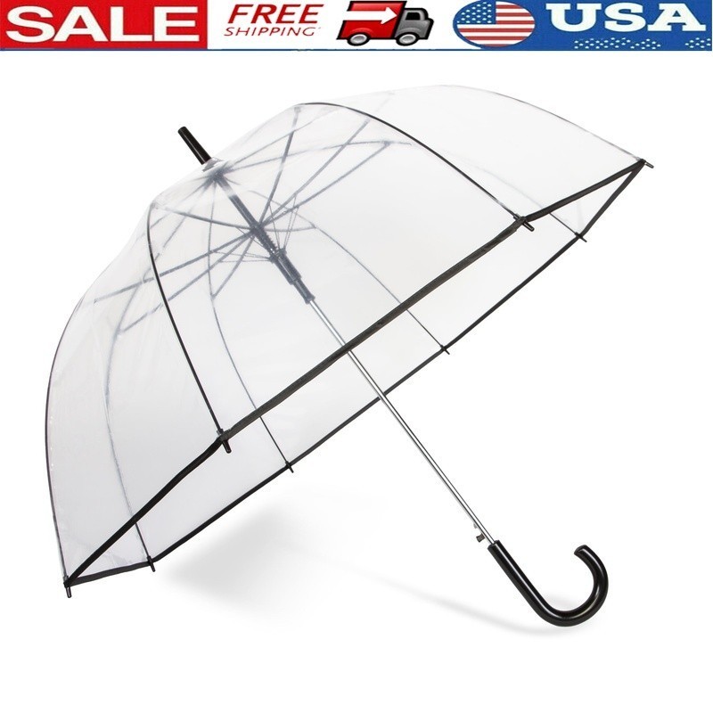 52 Inch Auto Open Bubble Umbrella Windproof Waterproof Clear Canopy Rain Clear
