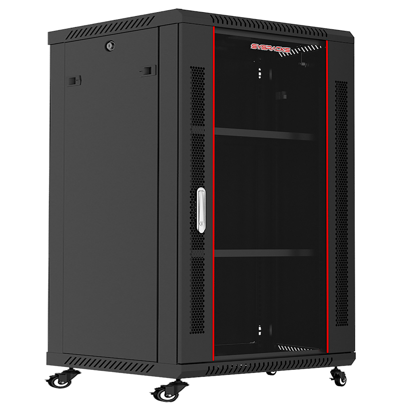 18U Server Rack 24-Inch Deep Network Cabinet with Fan-Casters-Shelves-Powerbar