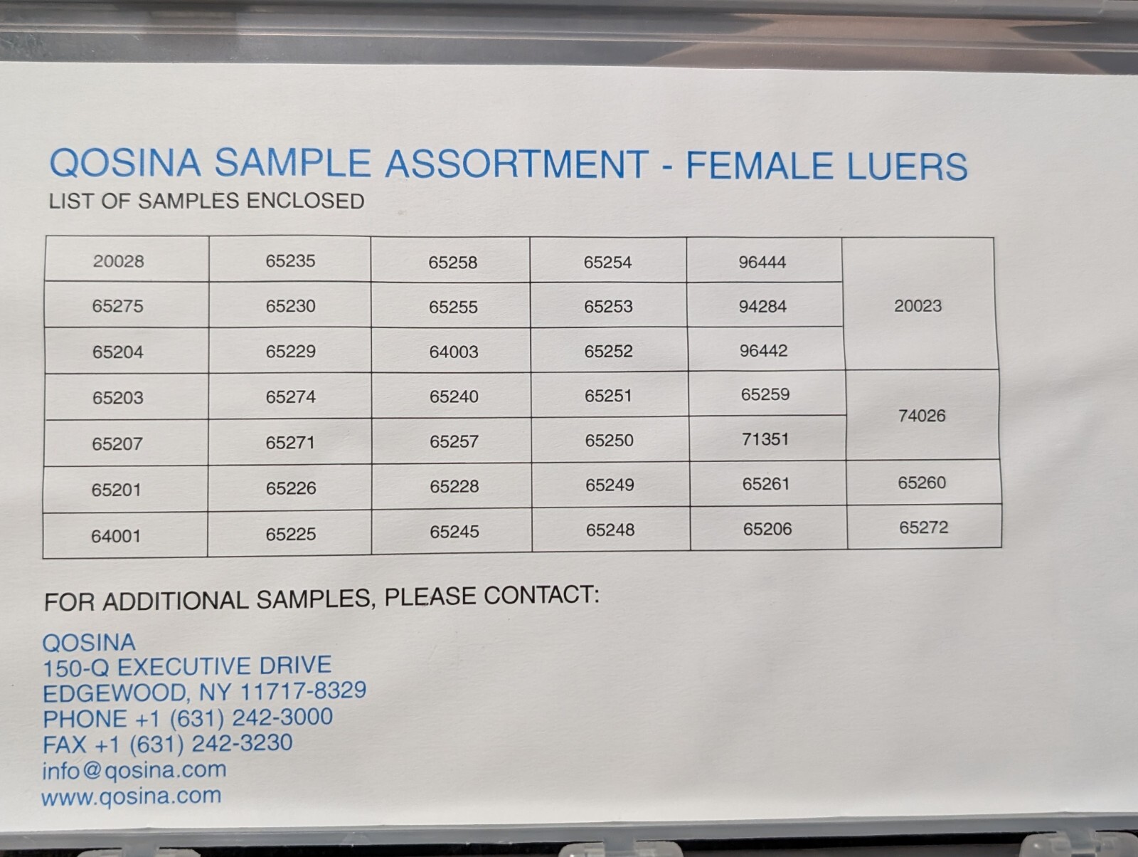 Qosina Sample Assortment Female Luers
