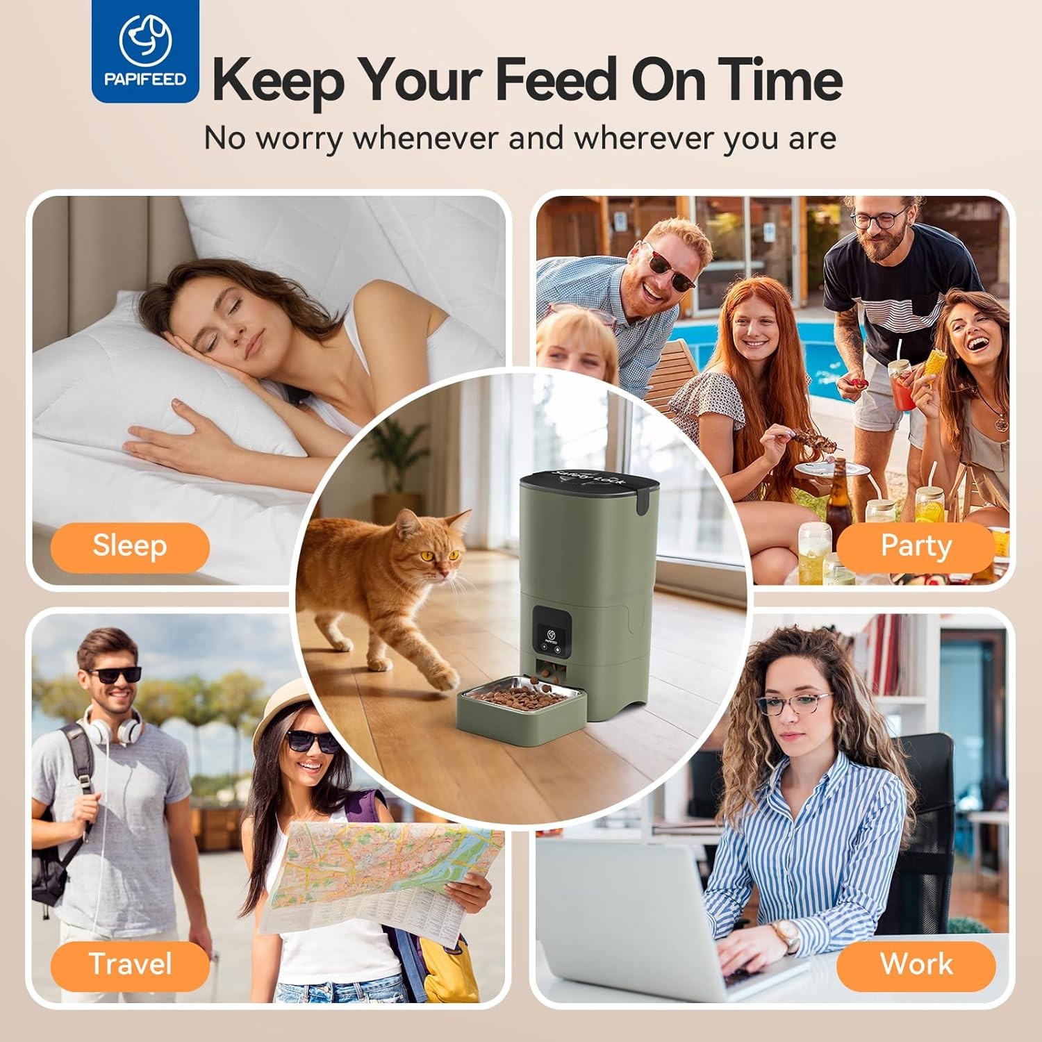 PAPIFEED Automatic Cat Feeder Upgrade, WiFi Pet Feeder with APP Control for Remo