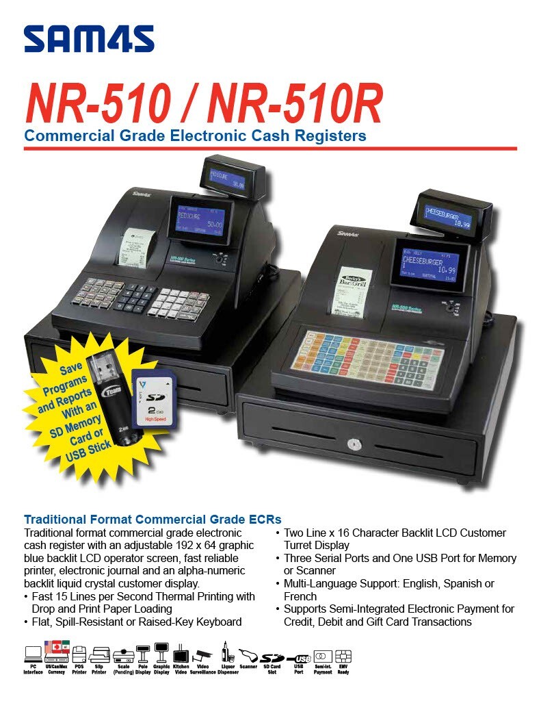 NEW Sam4s NR-510 Flat or Raised Keyboard - specify when ordering
