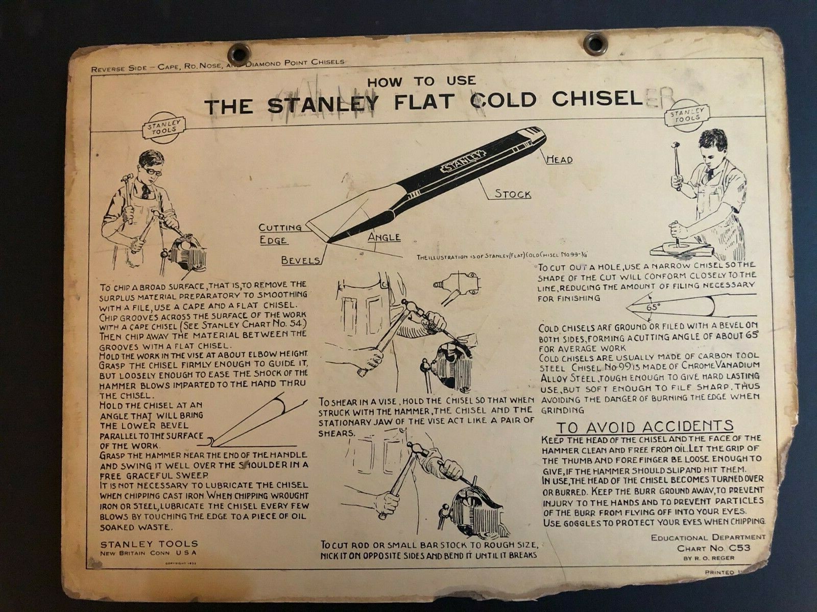 Vintage 1933 Stanley Tools Double Sided Pressboard Instructional Chart (10 / 14)