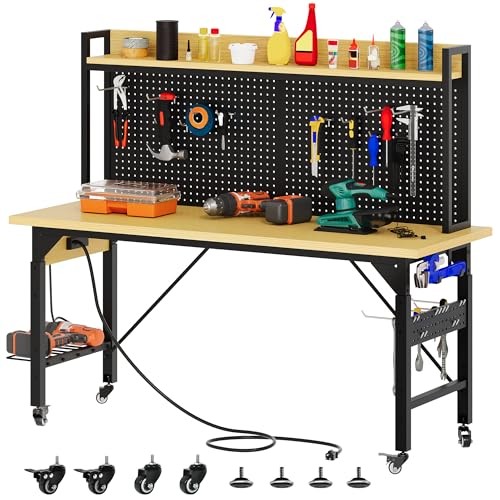 Garage Workbench Adjustable Height Rolling Tool Table