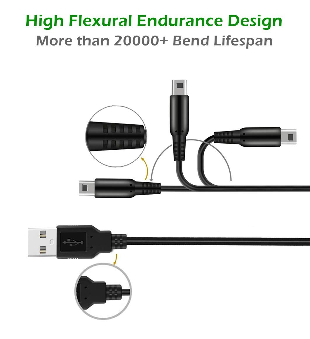 2-Pack 3.9ft USB Charging Cable & Bonus Stylus for 3DS/2DS - Reliable & Durable