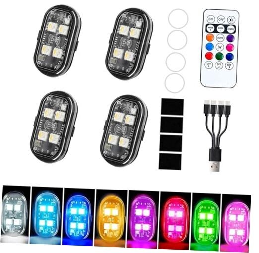 4PCS Wireless Led Strobe Lights for Car,USB Type C Rechargeable Flashing