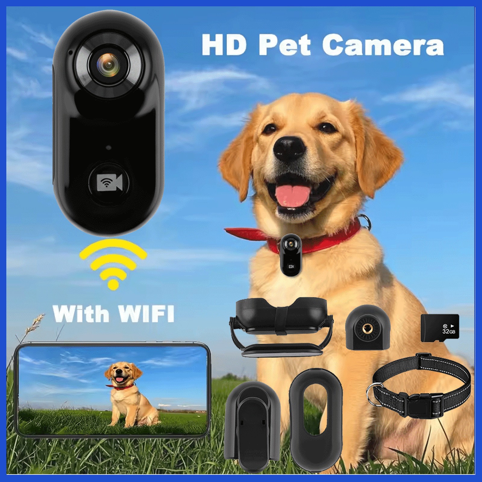 WiFi Cat Dog Pet Collar 1080P HD Monitor Camera Video Recorder Mini Body Camera*