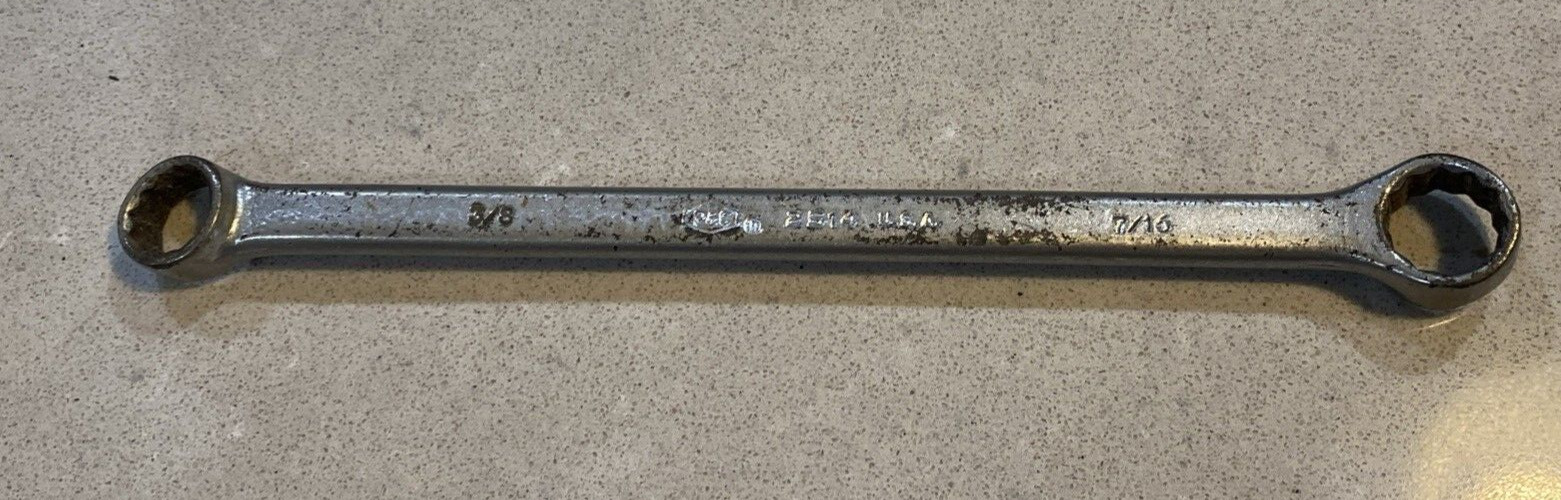 P&C 2514 Double Box End Wrench, 3/8 & 7/16 Slight Angle Made In USA N2 - READ