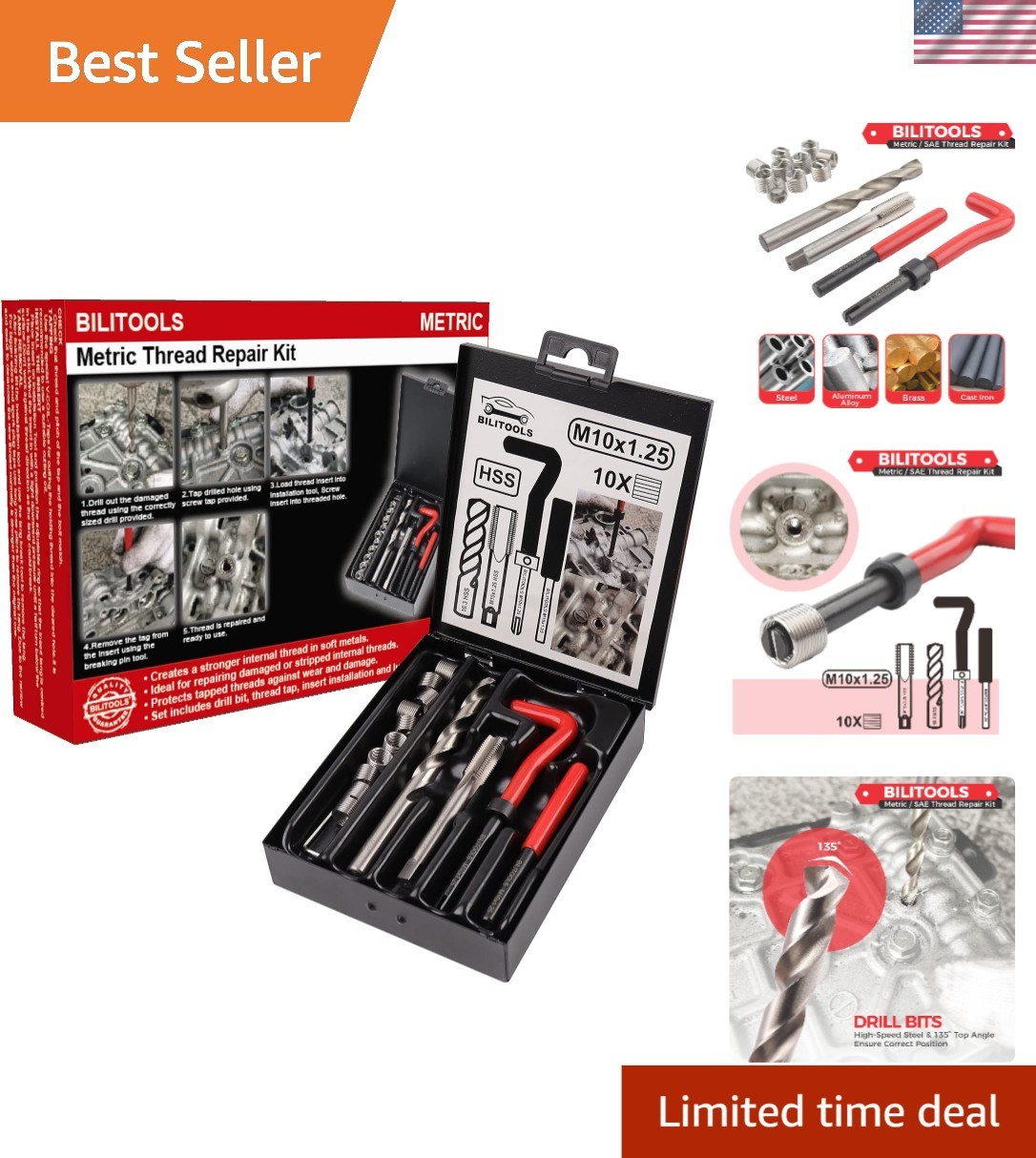 M10x1.25 Helicoil Thread Repair Kit - Includes HSS Drill Tools