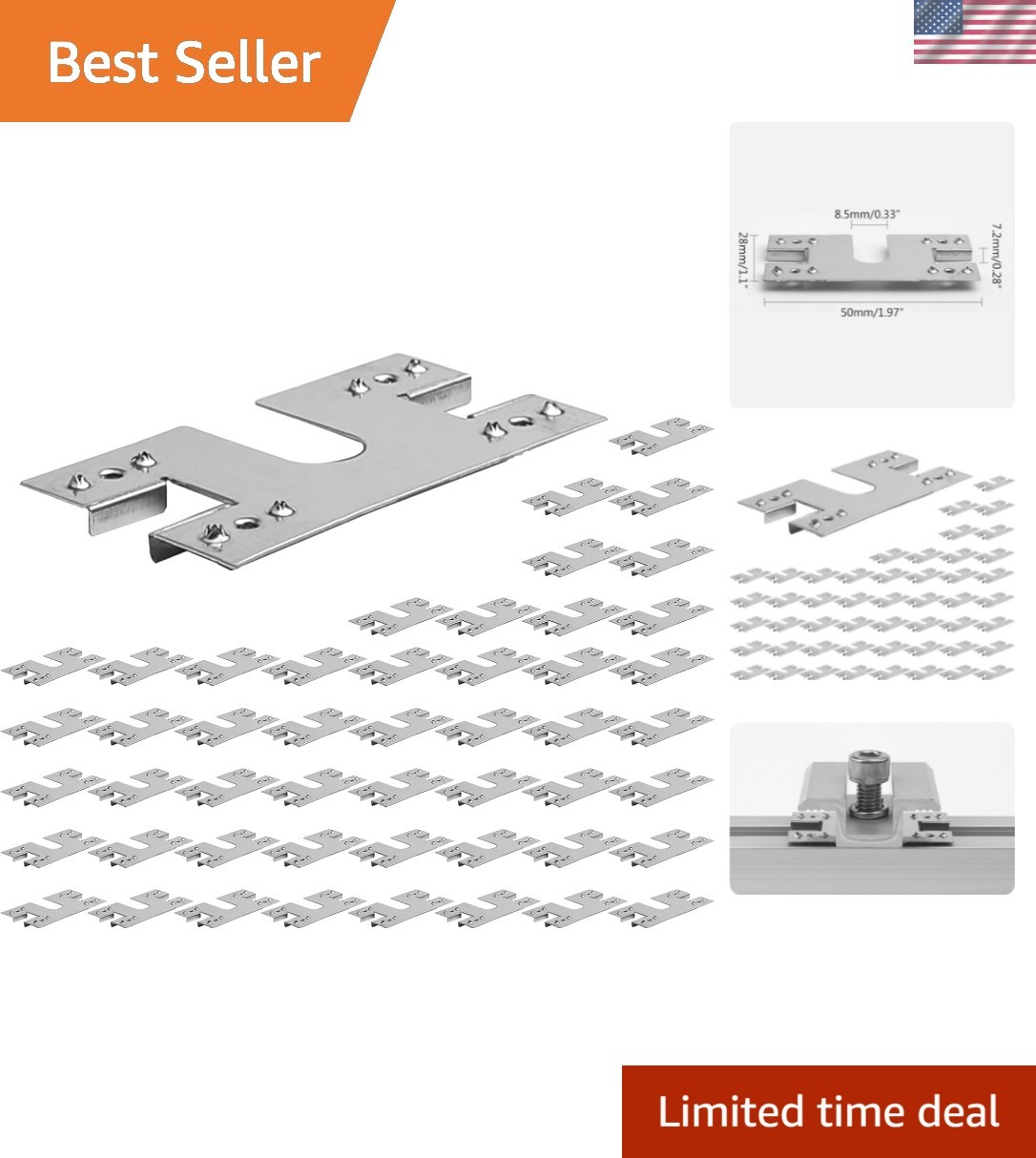 50pcs Solar Panel Grounding Clip Washer Spacer 28x50mm Solar Panel Grounding ...