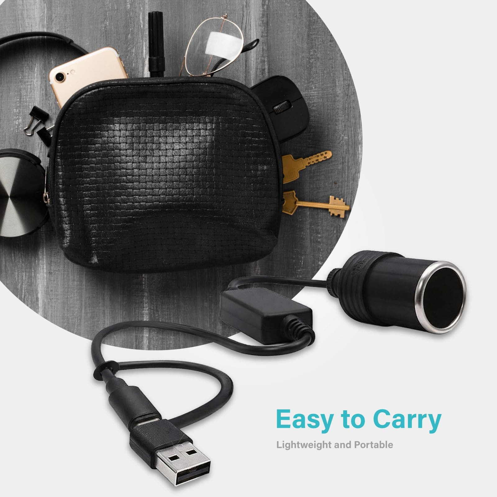 PERNIS USB to Cigarette Lighter Adapter, 35cm Cable, A & C Input black