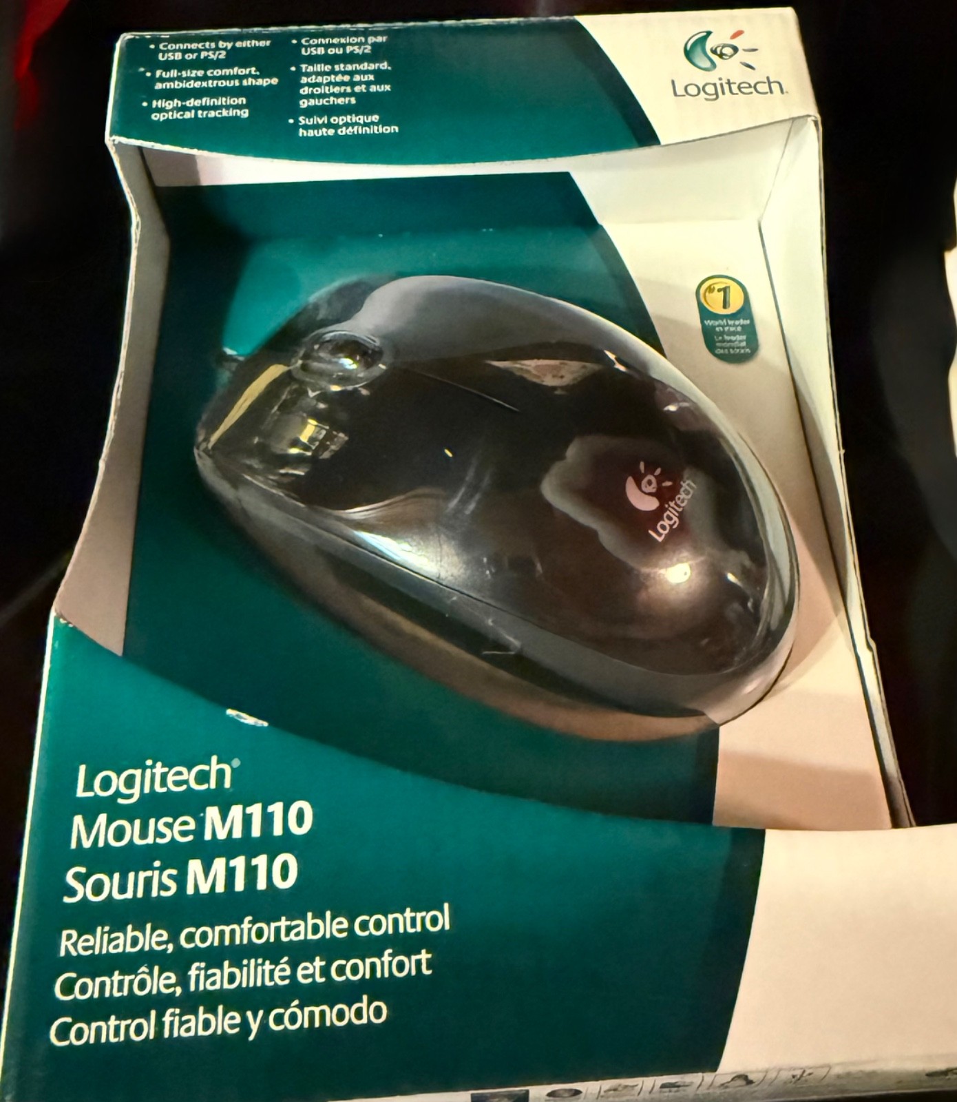 Logitech M110 Full Size Mouse Black Wired Brand New & Sealed Plug & Play Smooth