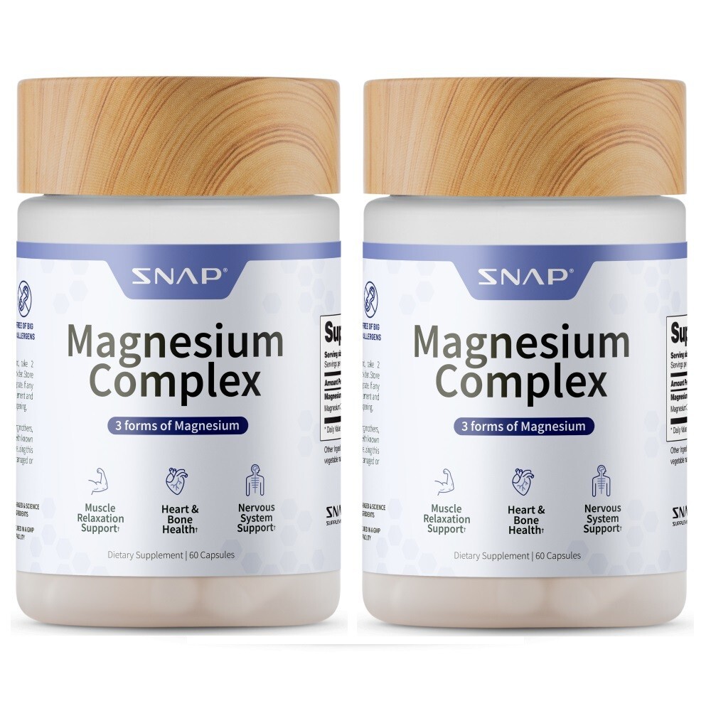 Natural Magnesium Glycinate Capsules, Muscle Relaxer Heart & Bone Health, 2 Pack