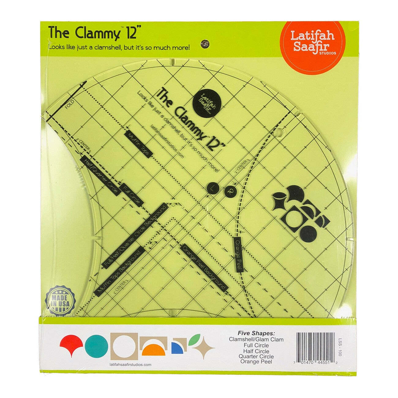 The Clammy 12-Inch Quilt Template for Clamshell, Circle, Half Circle, Orange Pee
