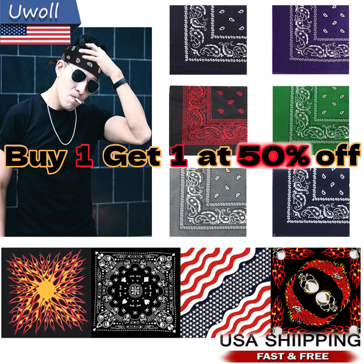 Bandana 100% Cotton Paisley Print Scarf Head Wrap Neck Headband for Men & Women