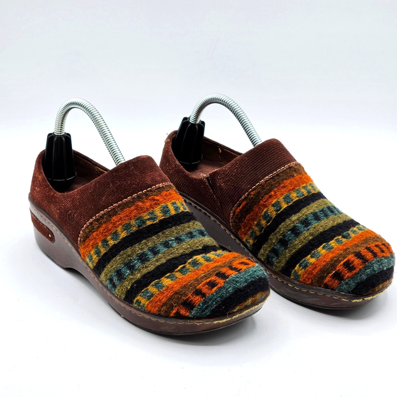 Born Kimmy Mule Clogs Womens 7 Multicolor Wool Leather Slip On Comfort Wedge