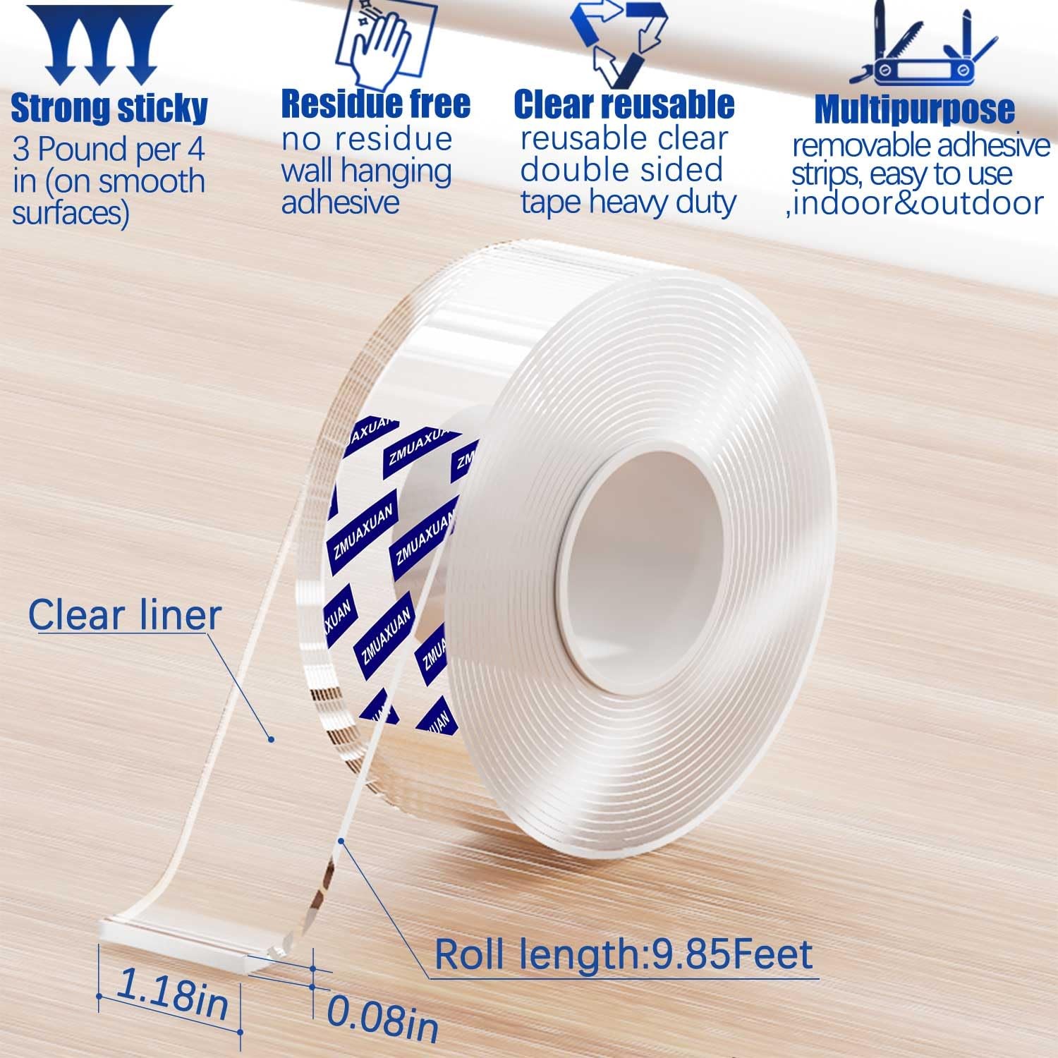 Double Sided Heavy Duty Nano Tape for Wall Carpet Picture Hanging