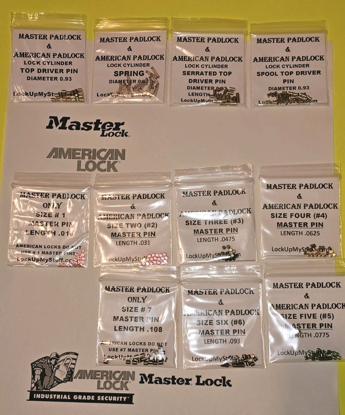 MASTER & AMERICAN PADLOCK LOCK CYLINDER REKEY REPIN PARTS KIT LOCKSPORT TOP PINS