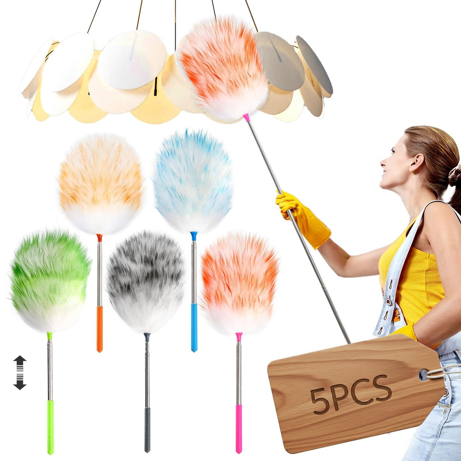 5PCS Extendable Lambswool Duster with 35-55 Inch Adjustable Aluminum Handle,F...