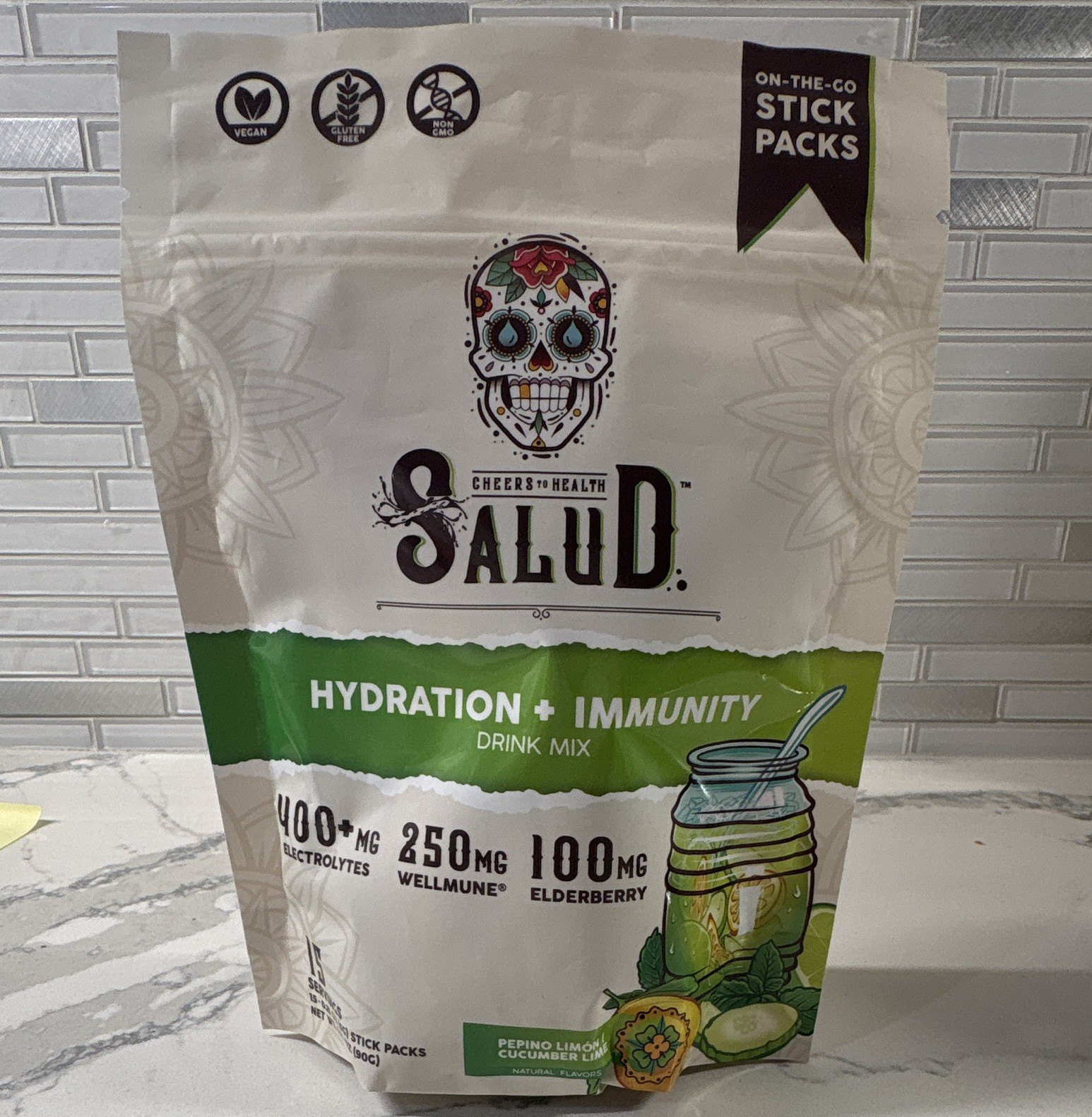 Salud Hydration + Immunity Electrolyte Drink Mix Pepino Limon 15 Serv Exp 11/27