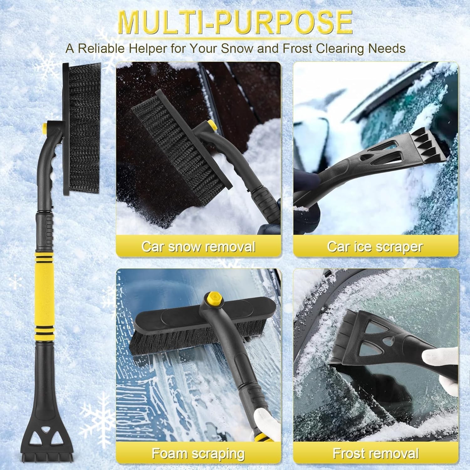32" Extendable Ice Scraper & Snow Brush for Car Windshield, 360° Rotating Sno...