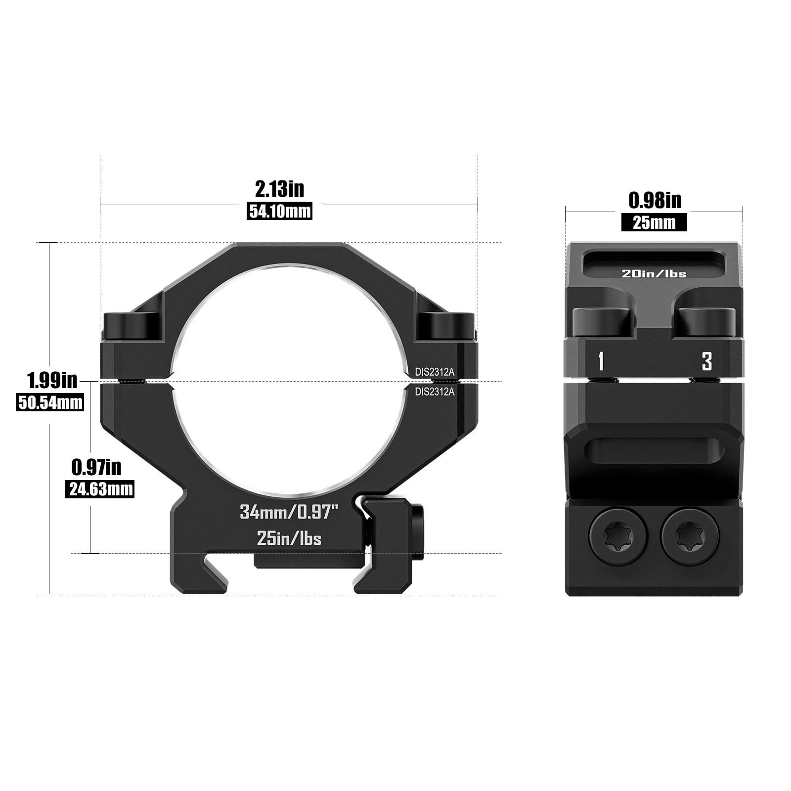 DISCOVERYOPT 34mm Scope Rings, Precision Lapped Picatinny Scope Rings, Low Pr...