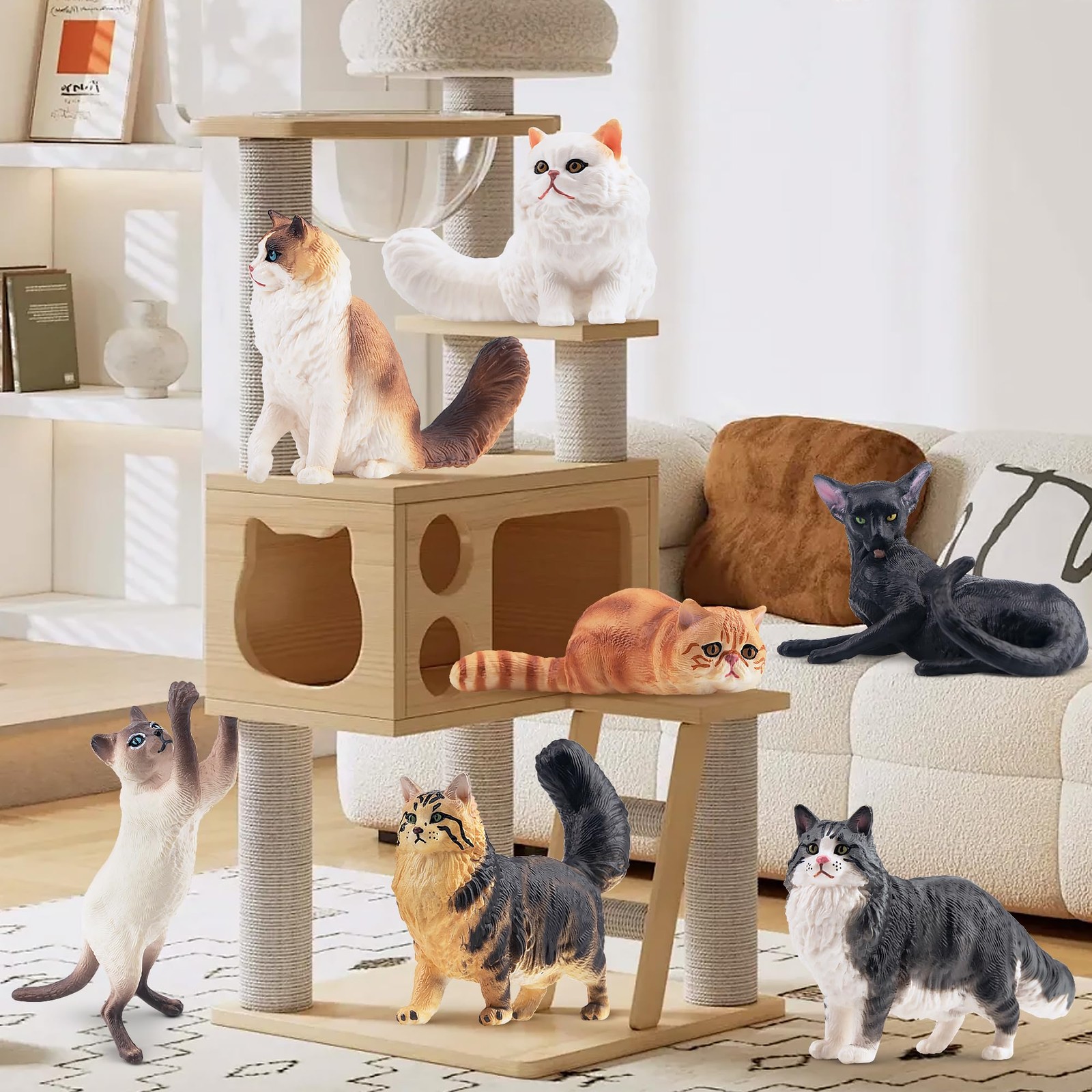 EYSCOTA 12PCS Realistic Cat Figurines, Plastic Cat Figure, Cat Cake Topper Ki...