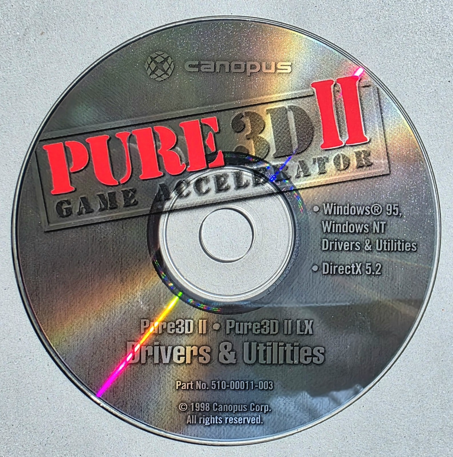 Canopus Pure 3D II Game Accelerator Drivers & Utilities (PC CD, 1998)