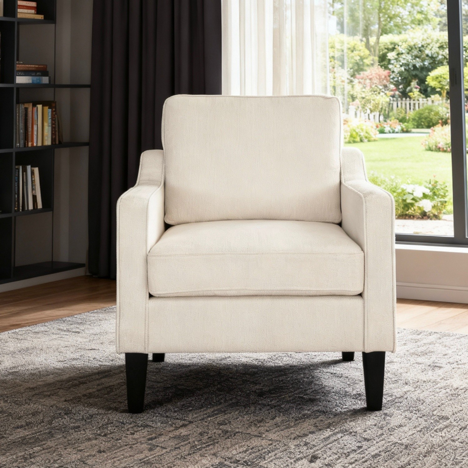 Chenille Accent Chair Modern Lounge Armchair w/ Solid Wood Leg for Living Room