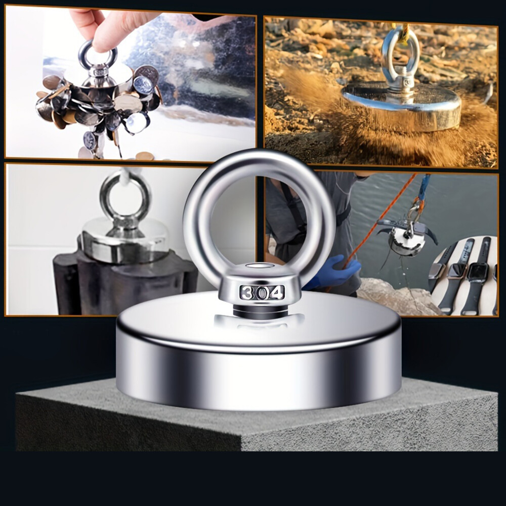 Strong Salvage Magnet with Ring & Rope - For Fishing, River Recovery
