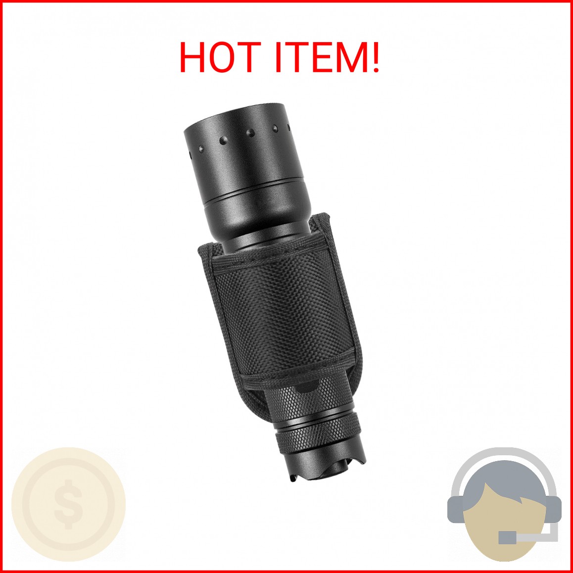 Flashlight Holster for Duty Belt, Open Top D Cell Compact Light Holder Case, Nyl