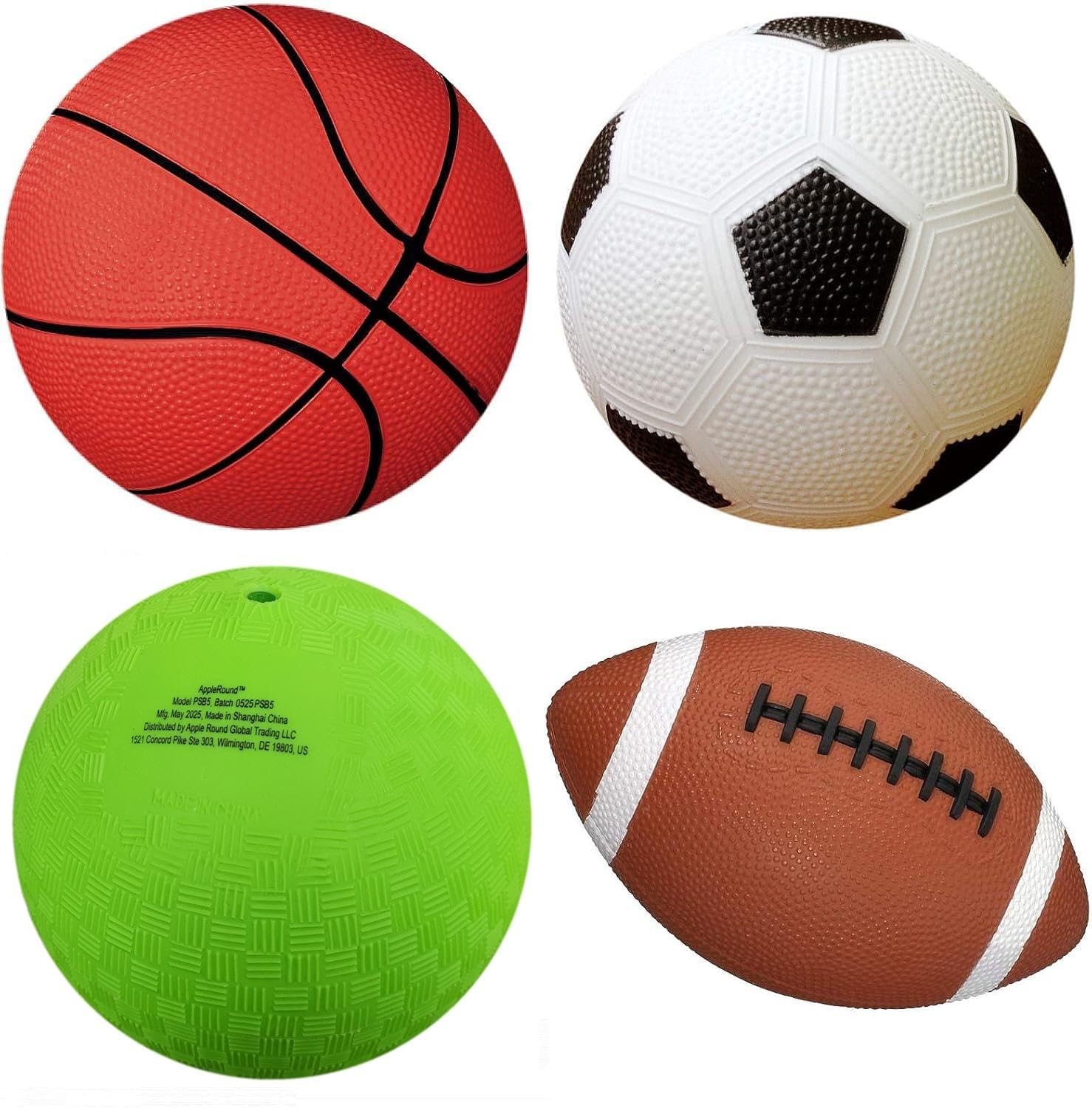 4-Pack Sports Balls for Toddlers & Kids with Pump – 5-Inch Soccer Ball, Baske...
