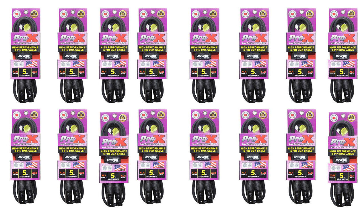 16 Prox 5 Pin DMX 5 ft Premium Stage par Lighting Light Shielded Cables
