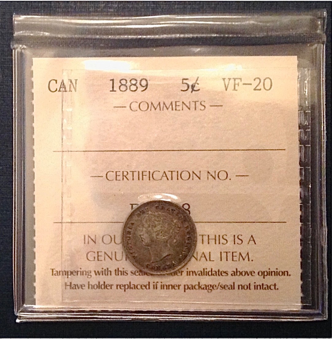 ~ 1889 Canada Victoria 5 Five Cents - ICCS GRADED VF 20