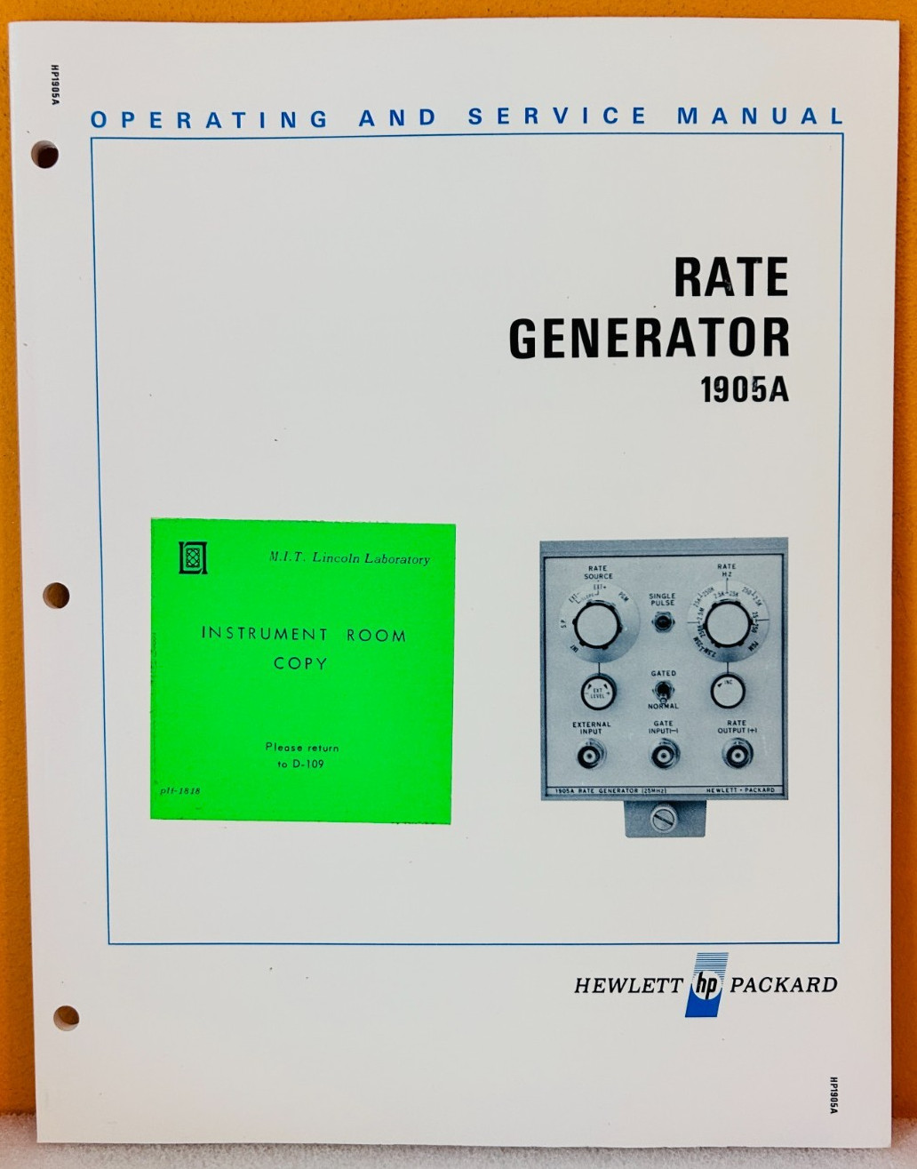 HP 01905-90906 Model 1905A Rate Generator Operating & Service Manual.